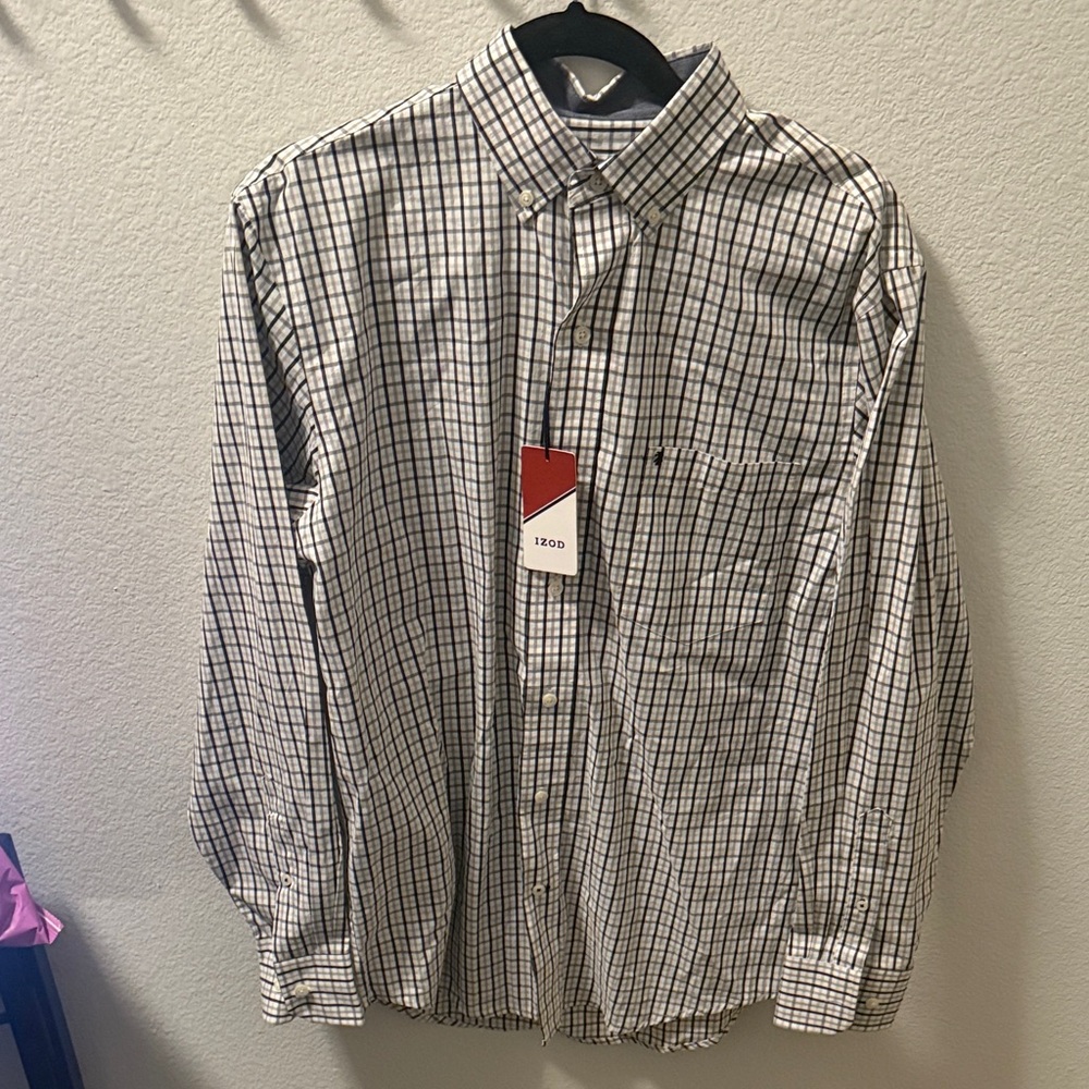 Izod Men's Checkered Dress Shirt - Black and White
